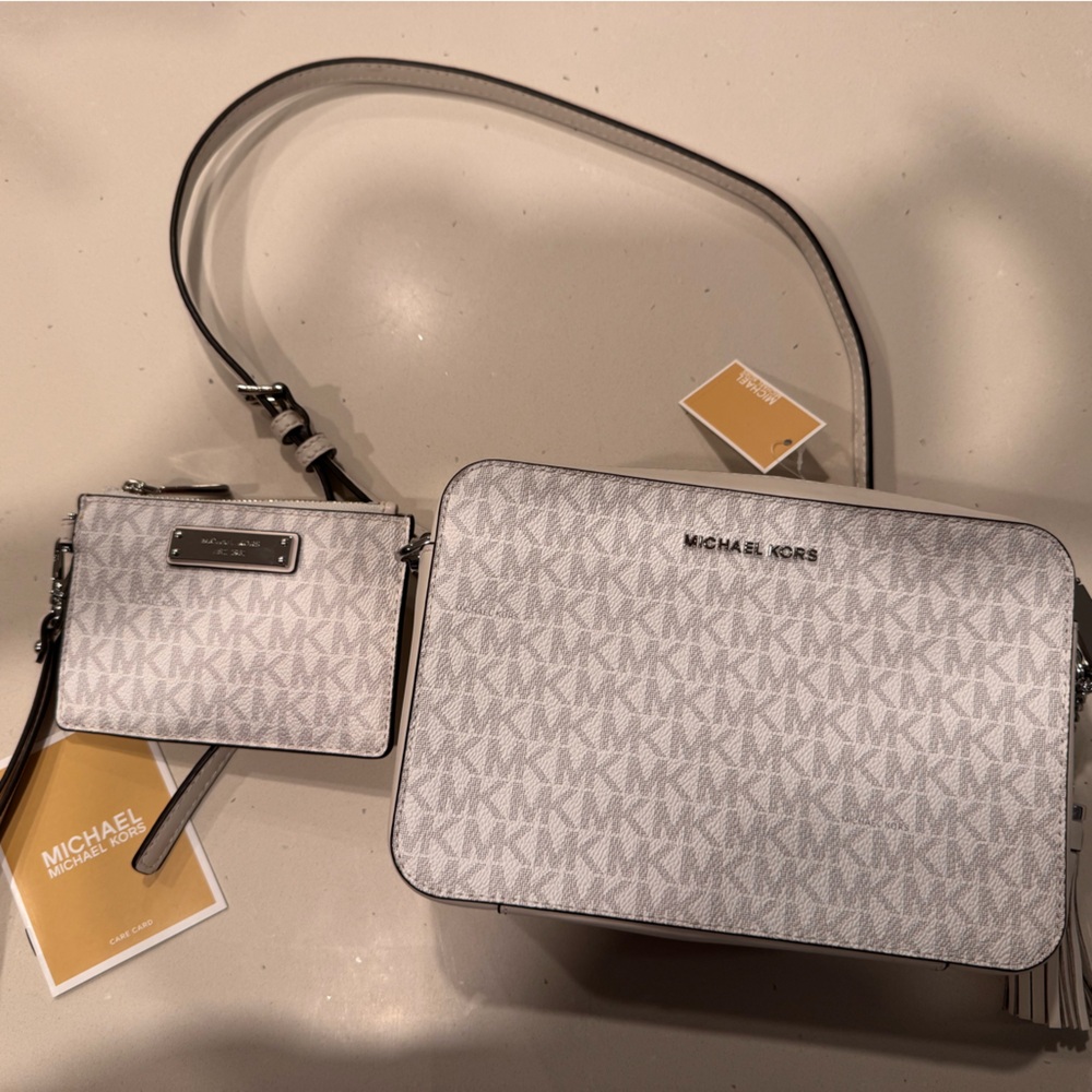 Michael Kors Monogram Crossbody Bag Duo in White and Gray